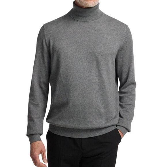 Paul Fredrick Gray Turtleneck Sweater Silk Cotton Cashmere Blend Size L